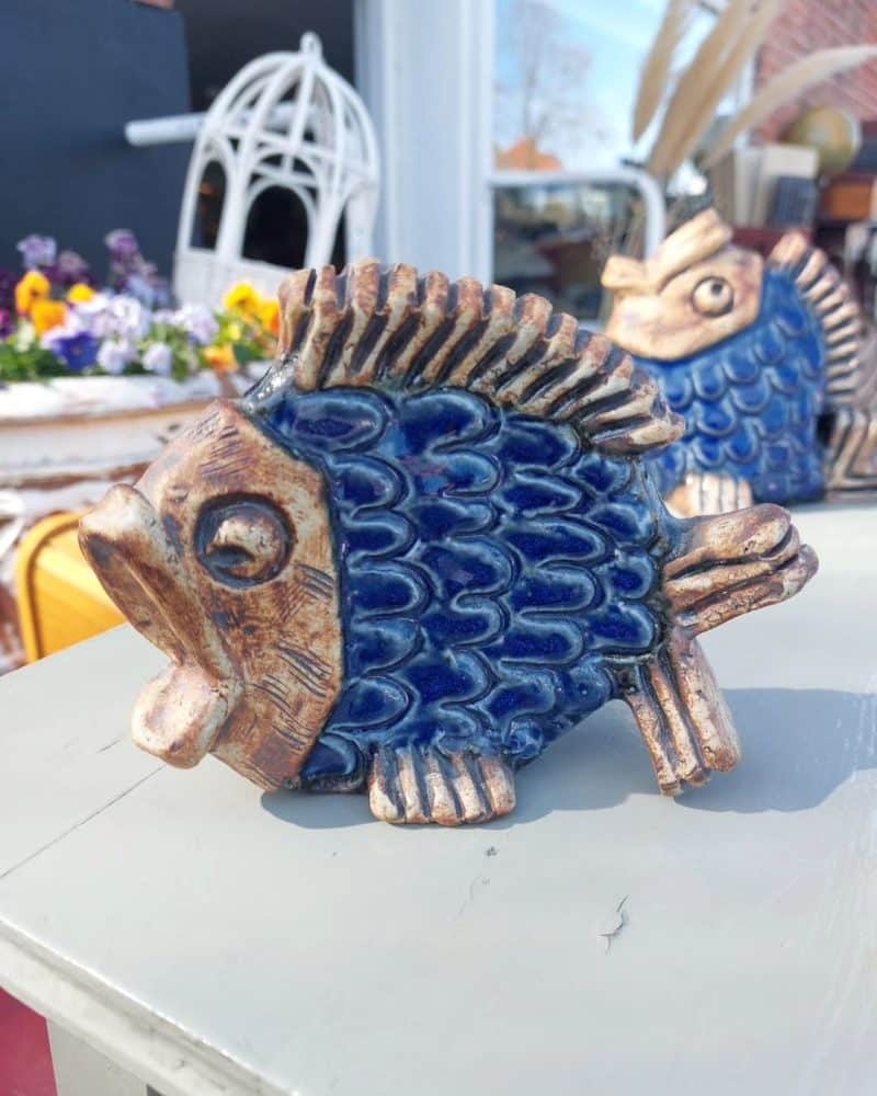 Fantastiske blå keramik fisk af Willi Fischer (1925-2019), fra Ego Stengods Lidköping.