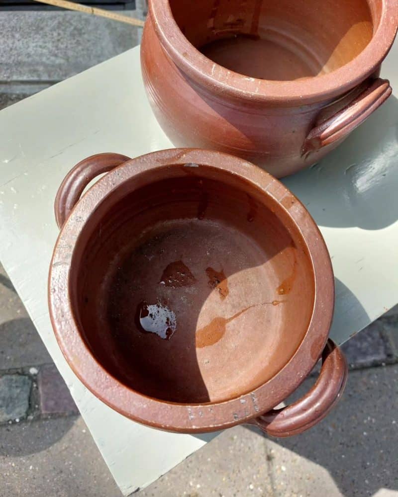 Flot 2 liters keramik syltekrukke med øre fra Ystad.