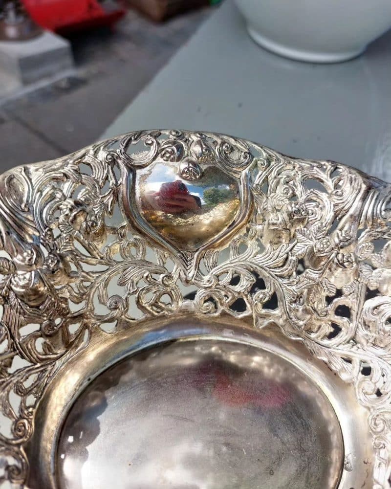 Fantastisk lille "filigran" skål i sølvplet.