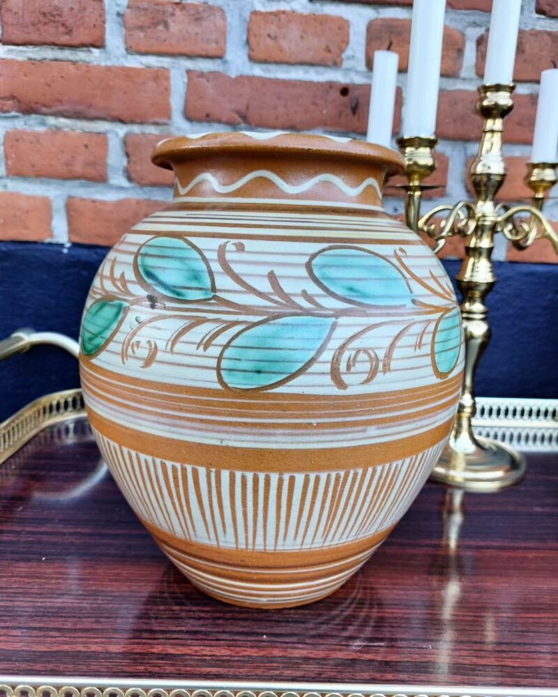 Vintage Upsala-Ekeby Vase i smuk brun, grøn og hvid glasur.