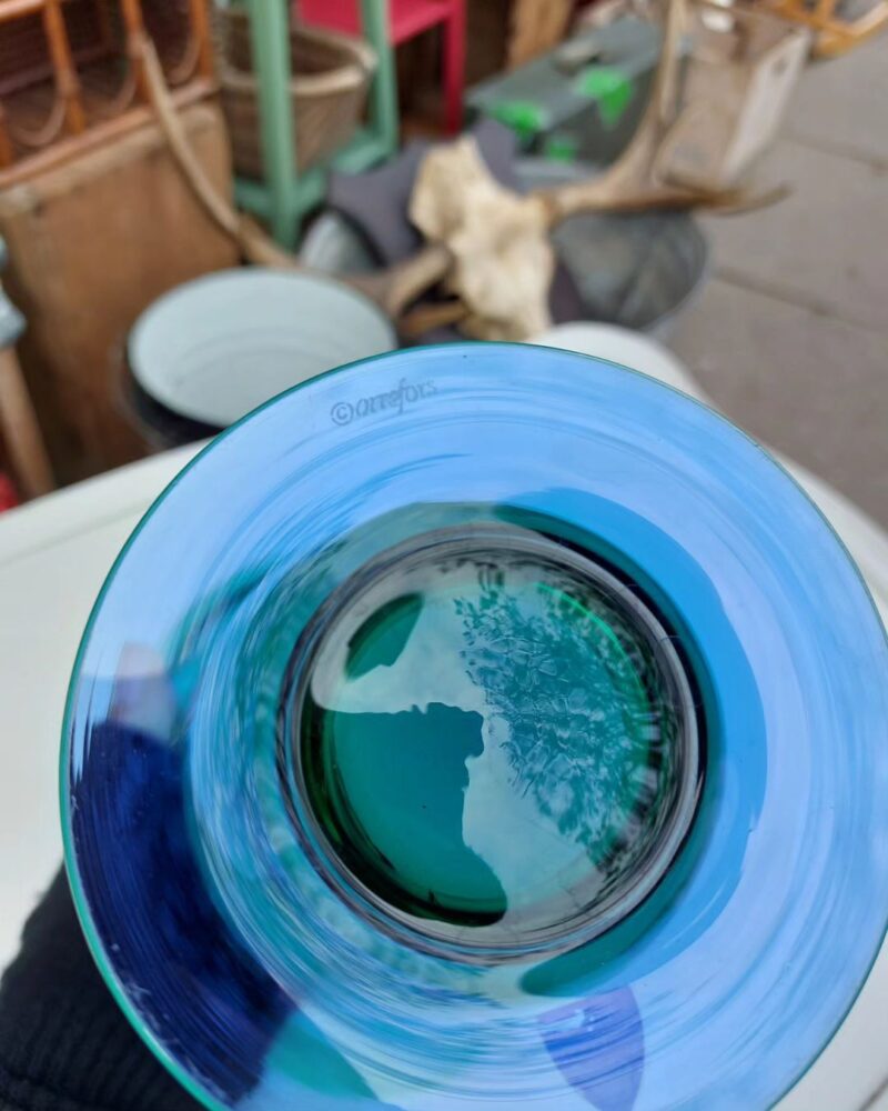 Smuk Retro vase blå og grøn fra Orrefors model Louise