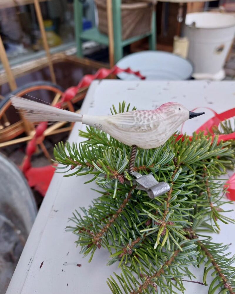 Fantastisk gammel glasfugl til juletræet.