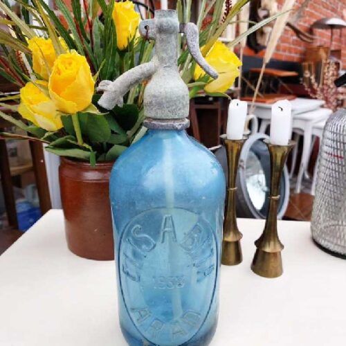 Skøn gammel fransk sifonflaske i lækker blå farve
