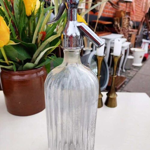 Skøn gammel fransk sifonflaske i lækkert klart glas.